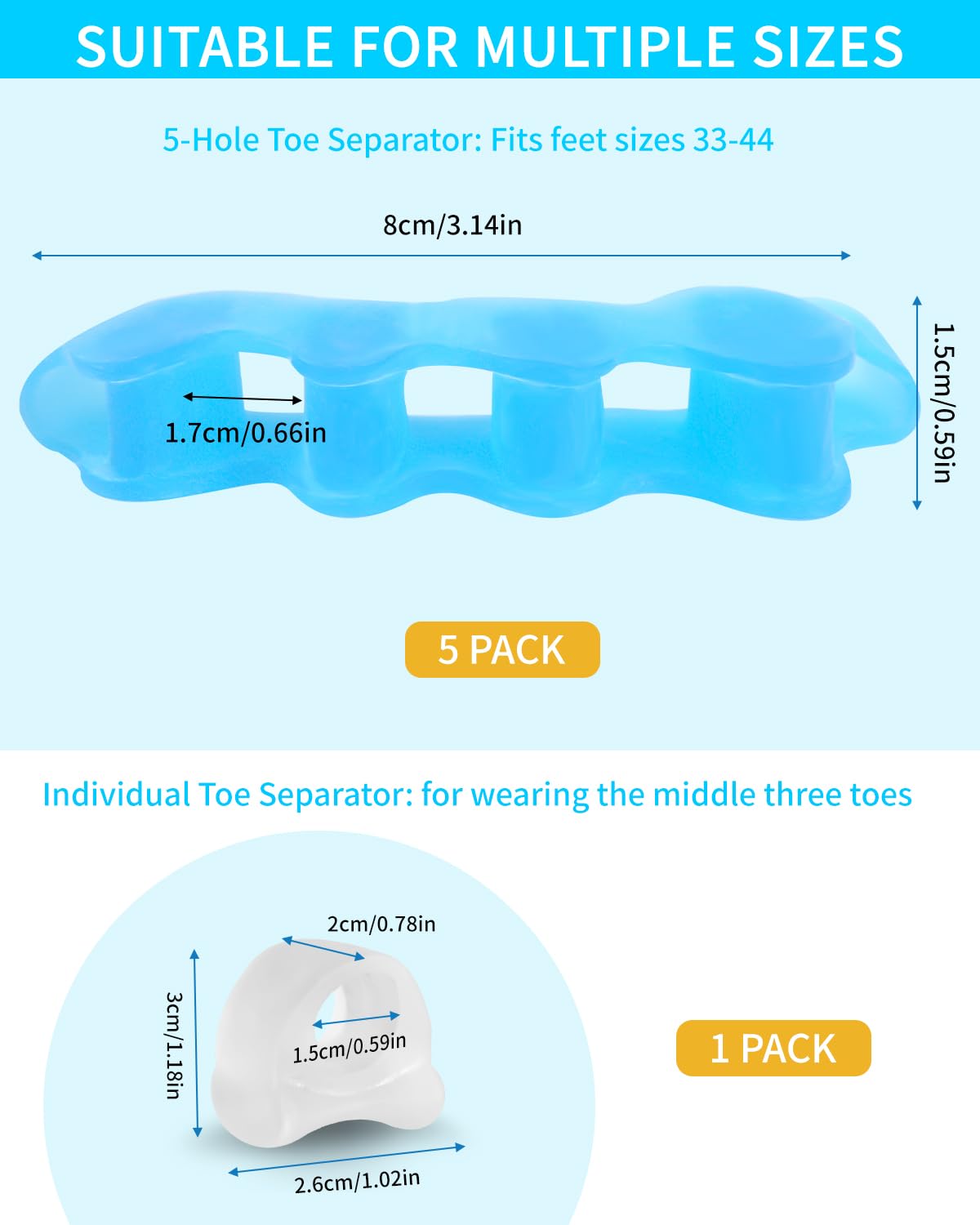 Huifoo 6 sztuk separatorów palców z silikonu, separator palców z silikonu dla prawidłowego hallux valgus, separator palców do pedicure hallux valgus, uniwersalny rozmiar dla kobiet i mężczyzn