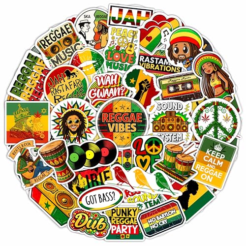 Lot de 100 autocollants et décalcomanies Reggae pour adultes pour bouteille d'eau et ordinateurs portables – Autocollants rasta, autocollants du groupe jamaïcain – Cadeaux pour homme et femme