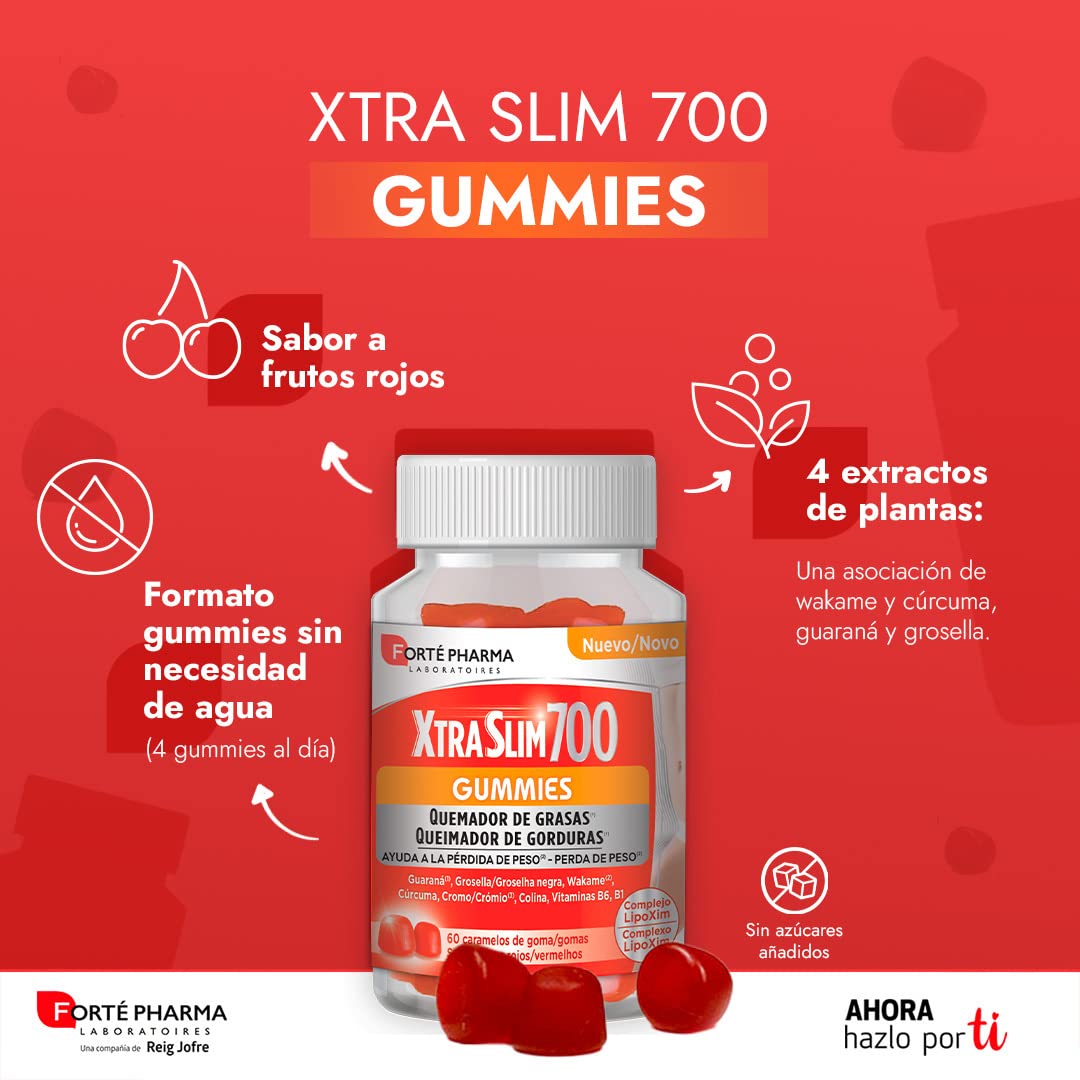 Quemador de Grasas Extra XTRASLIM 700 GUMMIES, 60 Caramelos de Goma - Forté Pharma