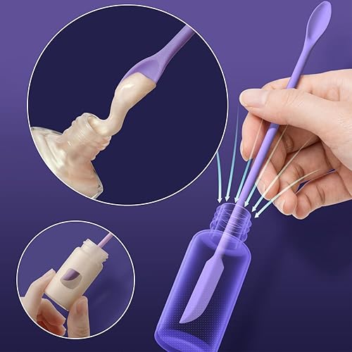 Miniatura 7 de 9 piezas de mini espátula de silicona en tarro espátula larga de maquillaje, pequeña espátula de silicona reutilizable, mini espátula telescópica de