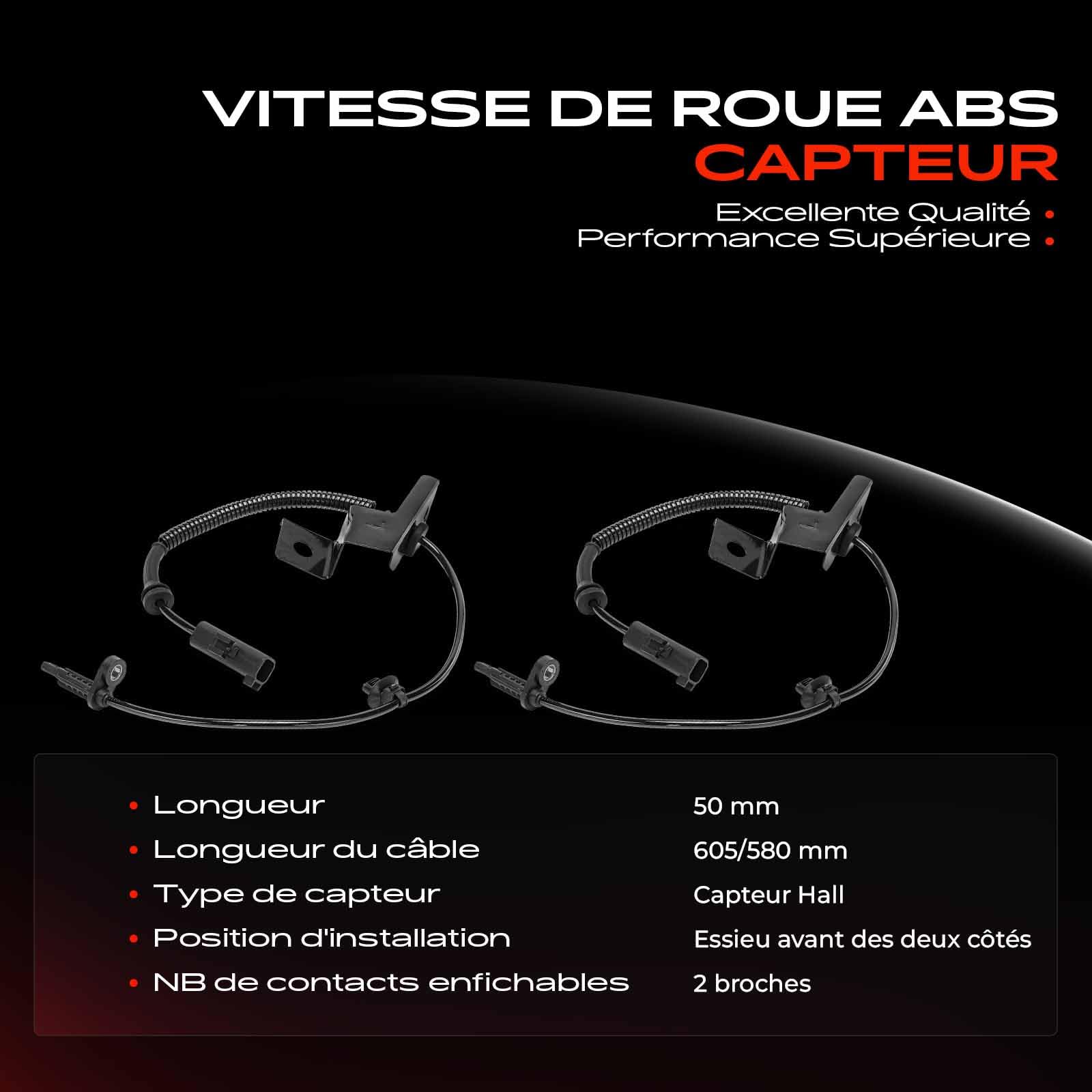 Frankberg 2x Capteur ABS 2-Pôles Essieu Avant Compatible avec Galaxy CK 2015-2024 Galaxy MK III Van CK 2019-2024 S-Max CJ WA6 2015-2024 Remplacer# 2504175