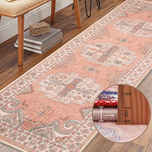 Area Rug Runner For Hallway Washable : 2X6Ft Boho Kitchen Runner Pink Carpet Non Slip No Crease Laundry Floor Rug With Rubber Backing For Indoor Home Bedroom Bathroom Dining Entryway Living Room Decor #TOP2
