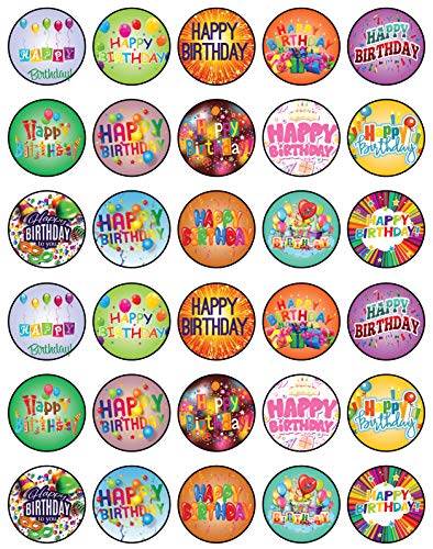 30 x Edible Cupcake Toppers Themed of Happy Birthday Collection