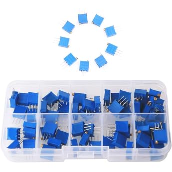 GTIWUNG 60 pieces 3296W 3296 potentiometer trimmer kit variable resistor set high precision resistors 100  200  500  1K  2K  5K  10K  20K  50K  ohm 12 values