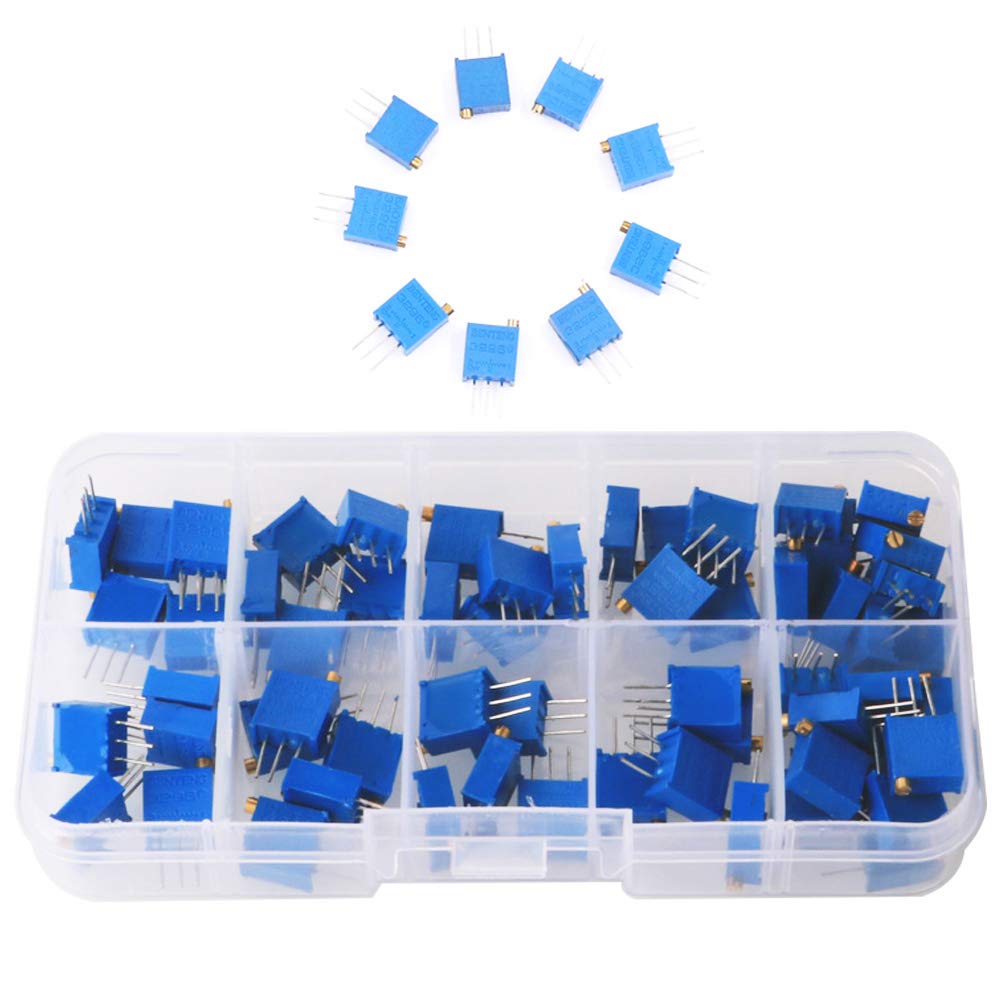 60PCS 12 Value 100 Ohm - 500K Ohm 3296W Trimmer Multigiro Potenziometro Resistenza Variabile con Scatola Plastica