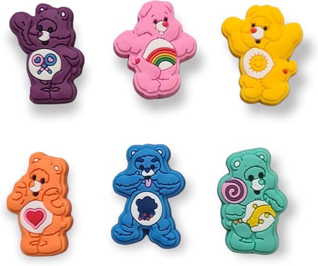 2D Bear shoe charm shoe accessories 6 Pcs set Clog Sandals Decoration for Boy Girl, Anime Shoelace Accessories, Bracelet Wristband Charms, Party Favour Supplies Birthday Gifts