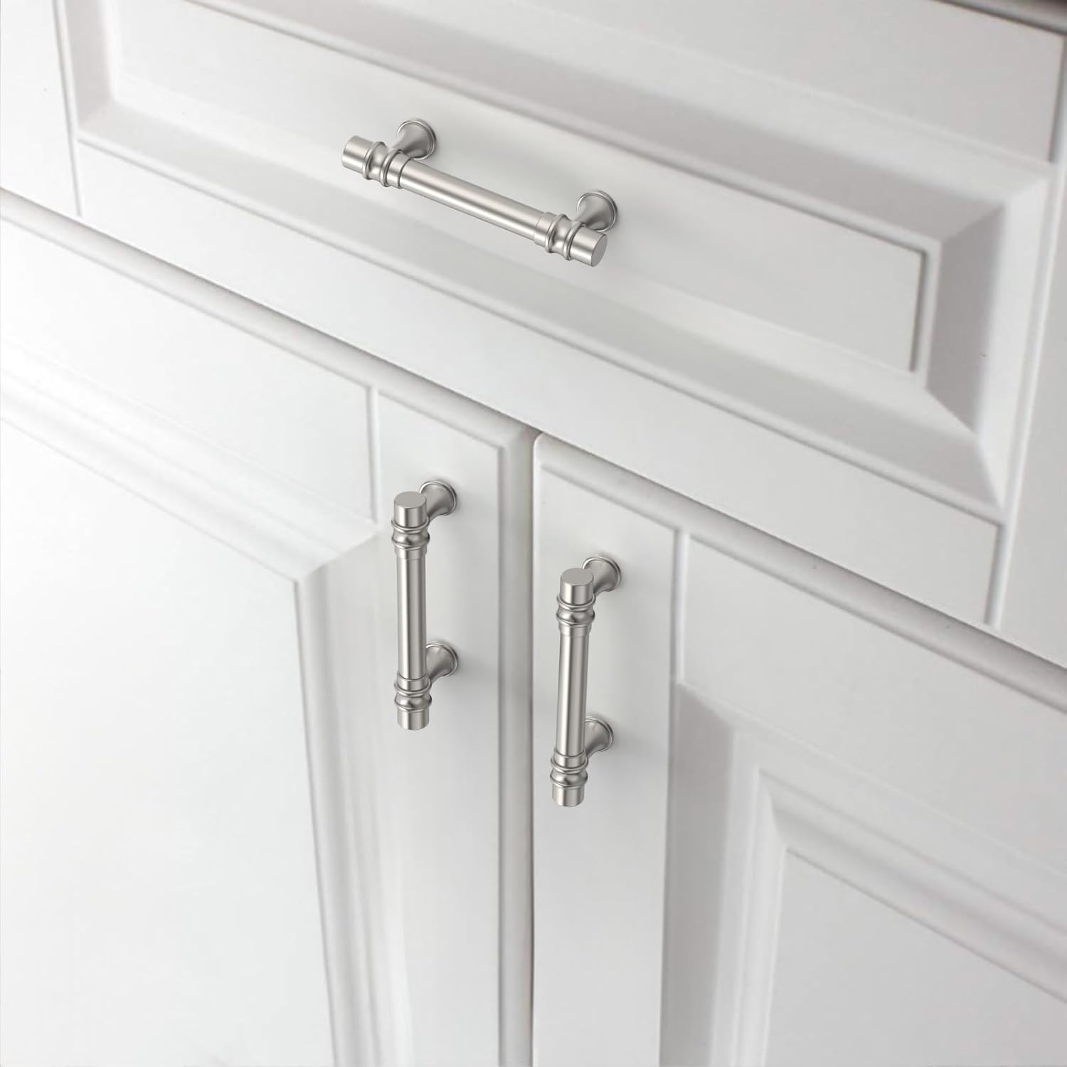 10 Pack Brushed Satin Nickel Cabinet Handles, 3 Inch (76mm) Hole Center, Zinc Alloy Cabinet Pulls for Kitchen Cabinets Closet Bathroom Drawer Dresser Cupboard Furniture Hardware