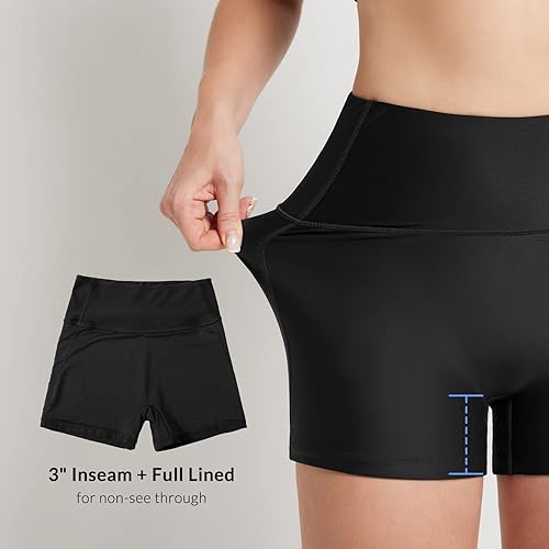 Miniatura 3 de BALEAF Traje de baño de cintura alta de 3 pulgadas para mujer, pantalones cortos con control de abdomen, cobertura completa, parte inferior de traje