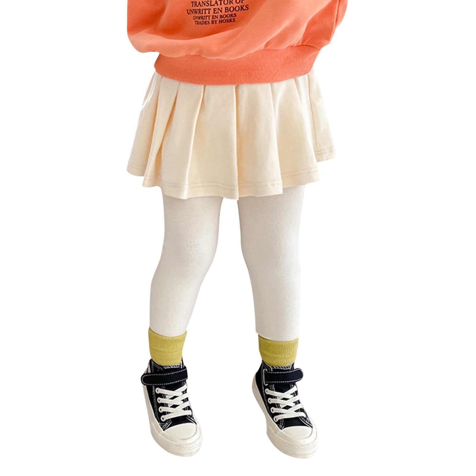 Baby Toddler Girls Footless Ankle Length Thermal Tights Skort, Kids Girl Stretchy Basic Leggings (Beige, 12-18 Months)