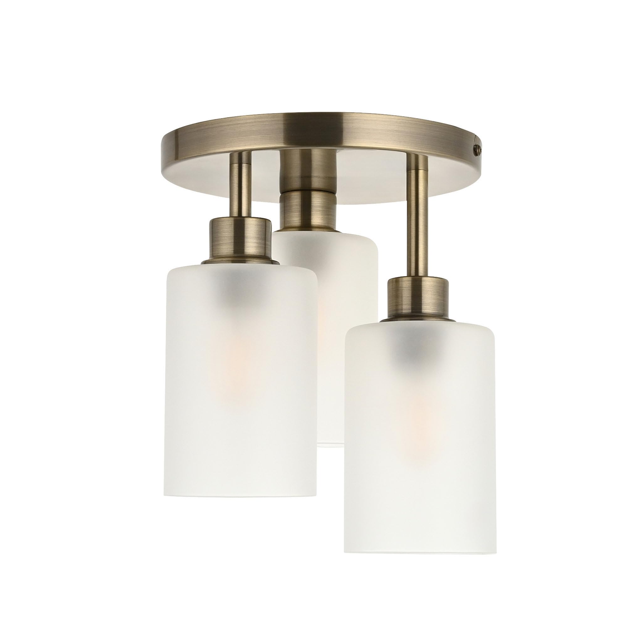 First Choice Lighting - Flush Ceiling Light - Frosted Glass - Antique Brass - 30cm