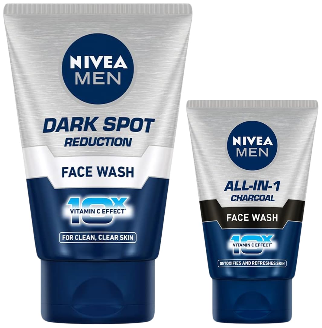 Nivea Men Face Wash, Dark Spot Reduction, 100G And Nivea Men Face Wash, All-In-One, 10X Vitamin C, 50G
