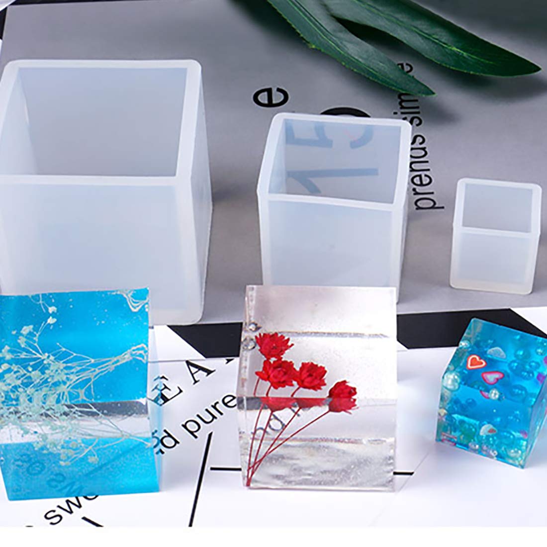 FineInno 4 stuks vierkante vormen hars vierkante hars mallen kubus siliconen epoxy gietvormen voor doe-het-zelf hanger sieraden krullen decoratie