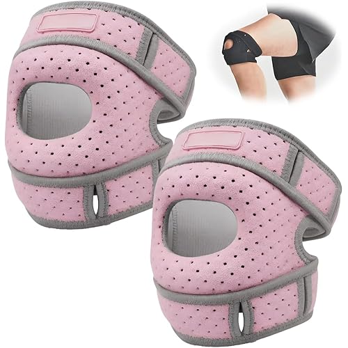 Knee Brace, Adjustable Patellar Tendon Support with Gel Cushion, Helps Meniscus and Arthritis, Wrap for Orthopedic Stability, Pain Relief (Pink, One Size)