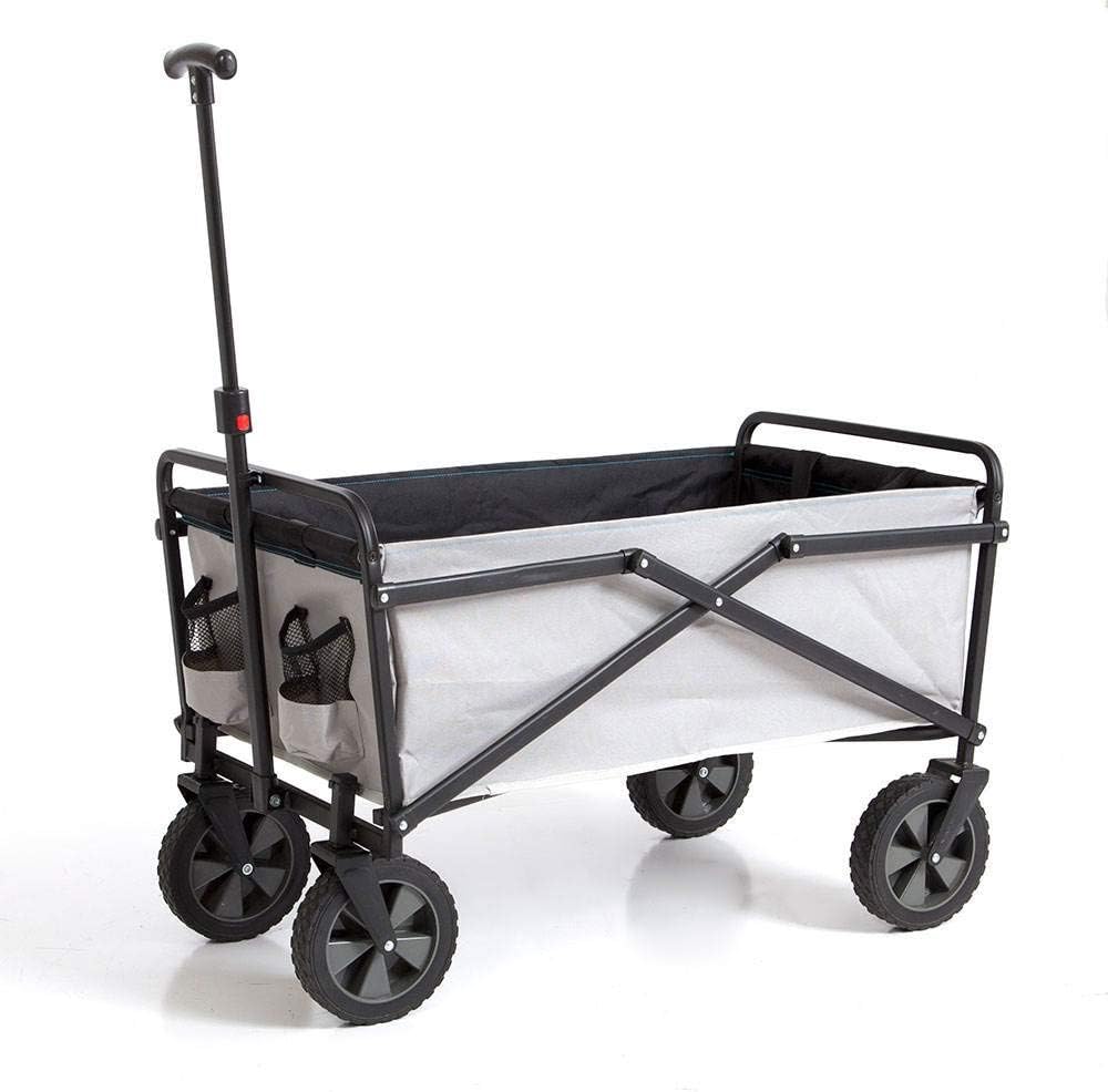 Seina Heavy Duty Steel Compact Collapsible Folding Outdoor Portable Utility Cart Wagon w/All Terrain Rubber Wheels and 150 Pound Capacity, Gray/Black