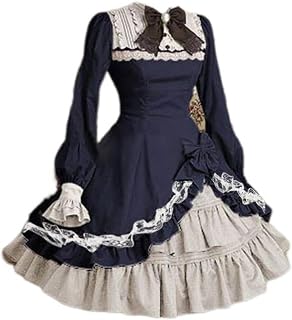 OKGD Vestidos góticos de cosplay de estilo japonés para mujer, cintura alta, color contraste, con volantes, ropa kawaii, azul, XL