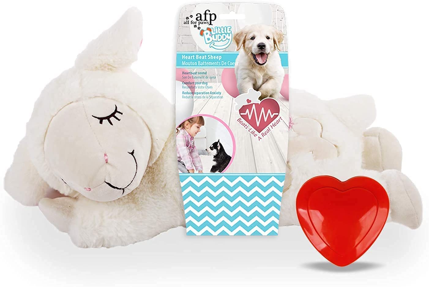 All For Paws Sleep Aid & Anxiety Relief Plush Toy with Heartbeat Sound for Dog & Puppy, White Sheep