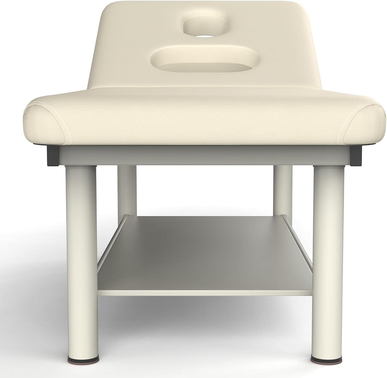 700LBS Heavy Duty Professional Stationary Massage Table, 31.5" W 75" L Wide Massage Bed with Backrest for Treatment Table Physical Therapy Table Spa Facial Bed, Metal Frame PU Leather, Beige Grey