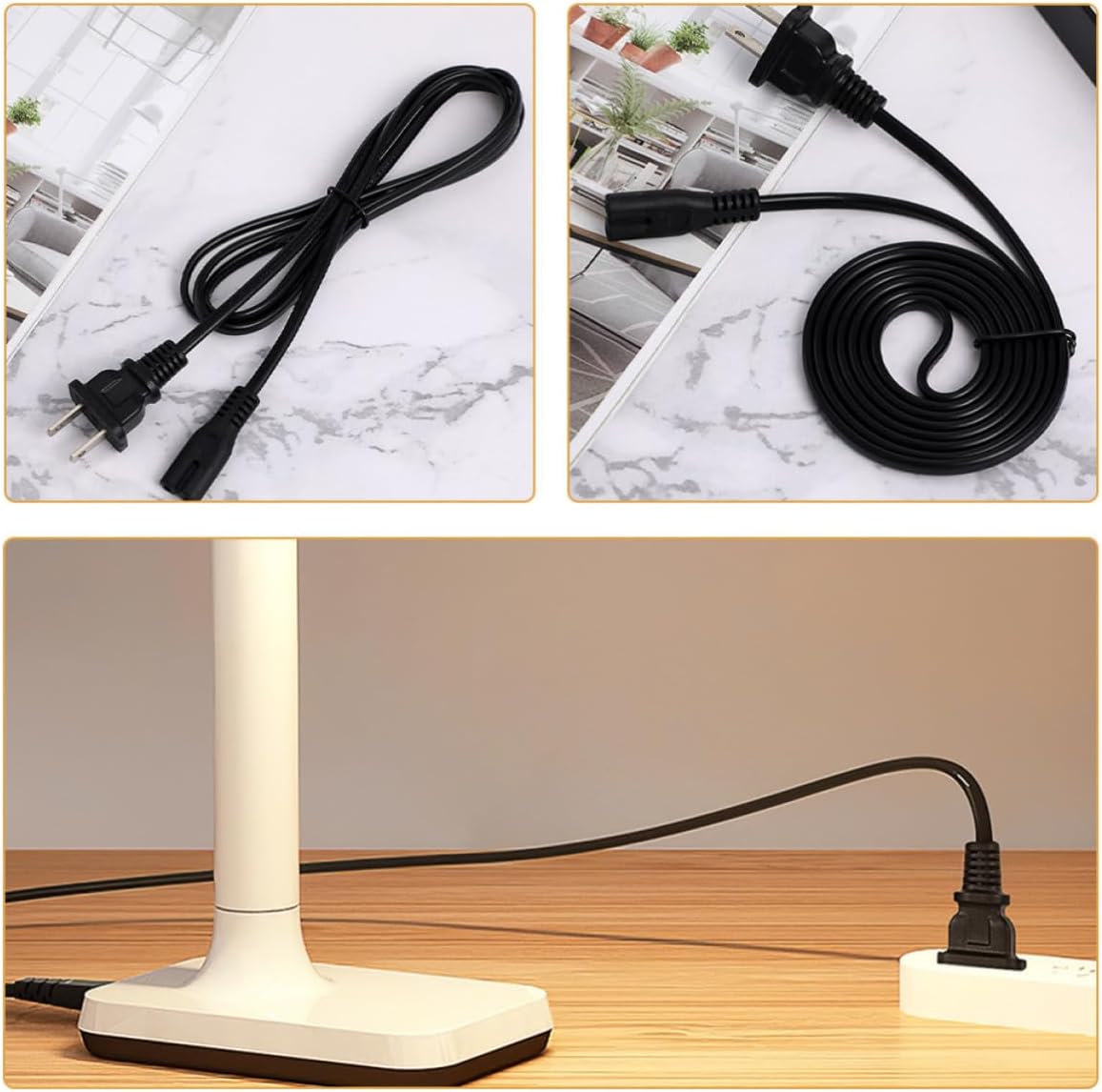 Artibetter 4pcs 1.5m Black 2-Prong Power Replacement Cord with Double-Hole 8-Shaped Design for Stable Power Supply Compatible with Tv, Printer, and Home Appliances