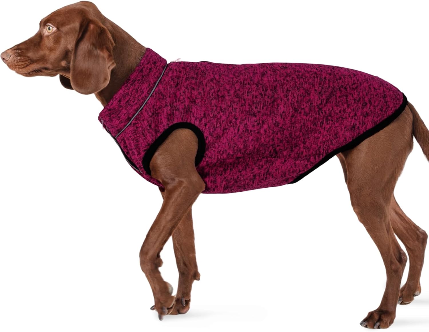 ROZKITCH Dog Sweater for Large, Warm Winter Jacket with Fleece Lining, Knit Vest with Zipper Opening for Harness, Adjustable Neck Reflective Pet Jacket Outdoor Walking Blue XL