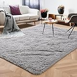Foxmas Grey Bedroom Rug, Bedside Area Rugs for Bedroom, Fluffy Area Rug for Kids Room, Non Slip Floo