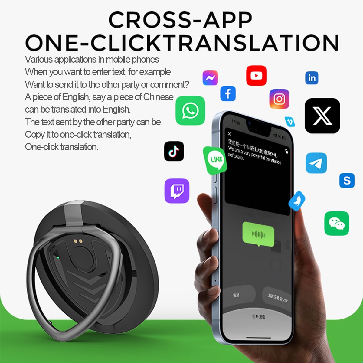 AICase Traduttore intelligente basato sull'IA, traduttore linguistico, controllo tramite app, trascrizione e traduzione IA gratuite, supporta 146 lingue, registratore/traduttore audio per conferenze