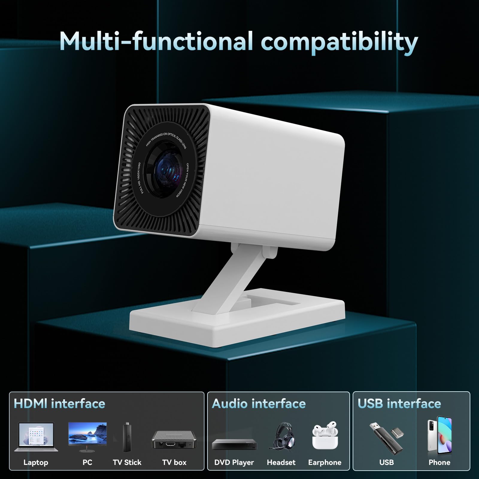 Mini Projecteur 4K Vidéoprojecteur, WiFi 6 & BT 5.0 Projecteur Video Supporté Correction, Portable Projecteur pour Chambre, Maison et extérieur (Blanc)