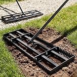 Housolution 32"x10" Lawn Leveling Rake with Serrated Edge & Smooth Plate, Heavy-Duty Stainless Leveling Rake with 72" Adjustable Handle, Serrated Rake for Soil/Dirt/Compost/Dead Grass/Gravel