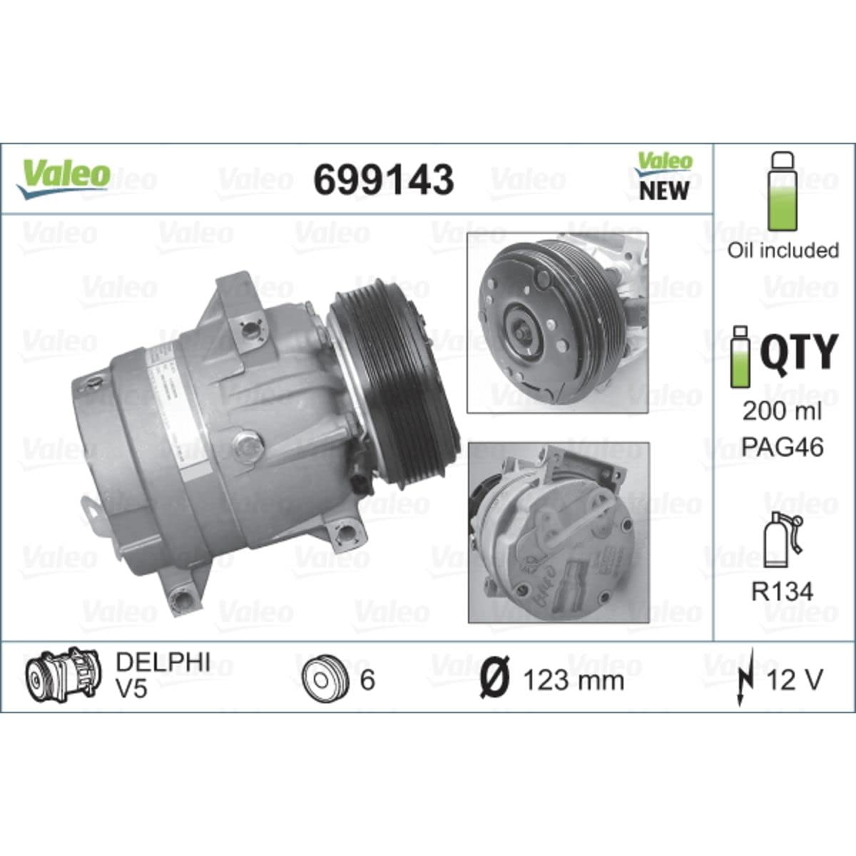 Valeo Sprężarka, Klimatyzacja, Napełniona Olejem, 699143