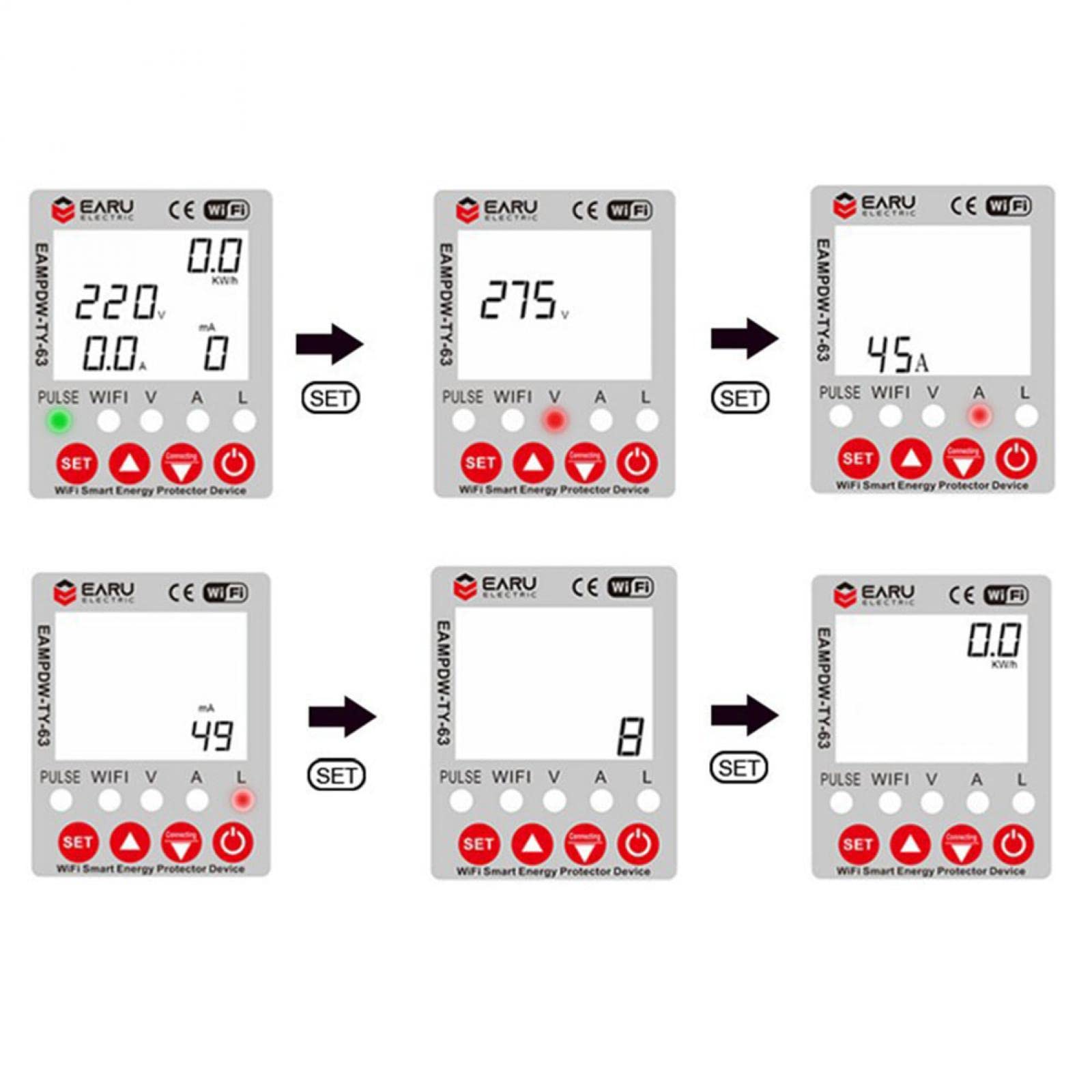 RANRAO Interruttore Automatico 2P 63A WiFi su Guida DIN 35 mm Smart Switch Controllo remoto Tramite App Tuya/Smart Life