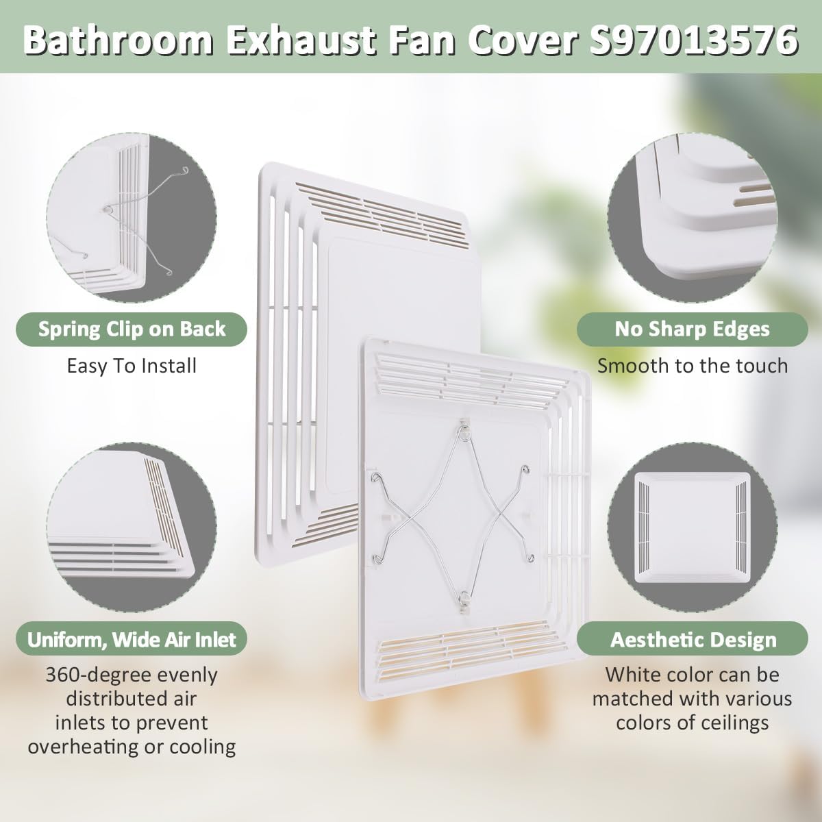 WKZO S97013576 Bathroom Fan Cover Grille Replacement for Br-oan Nu-tone 676 and 684 Ceiling Fans, 684NT 2684F 576 Exhaust Fan Cover Bathroom Vent Covers-11 X 10 55"