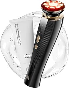 INIA 3-in-1 Red Light Therapy for Face and Neck Beauty Device for Puffiness & Skin Firming Skincare Tool (Black)