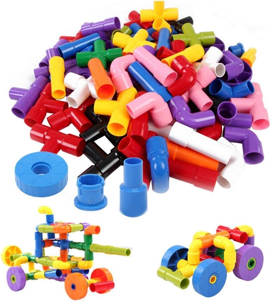 DVAYA Educational Play and Learn Plastic Pipe Building Block Puzzle Set Learning Activity and Assembly Toys & Game Multicolor (56 pieces)