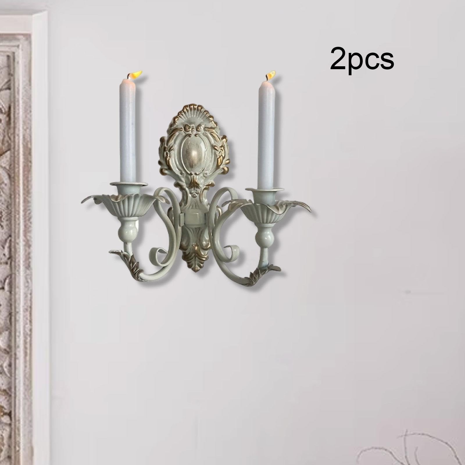 2 Piezas Apliques de Pared para Velas Portavelas Colgante Retro Soporte Hierro Forjado Diseño Nórdico Funcional Adecuado para Dormit, Blanco, Individual