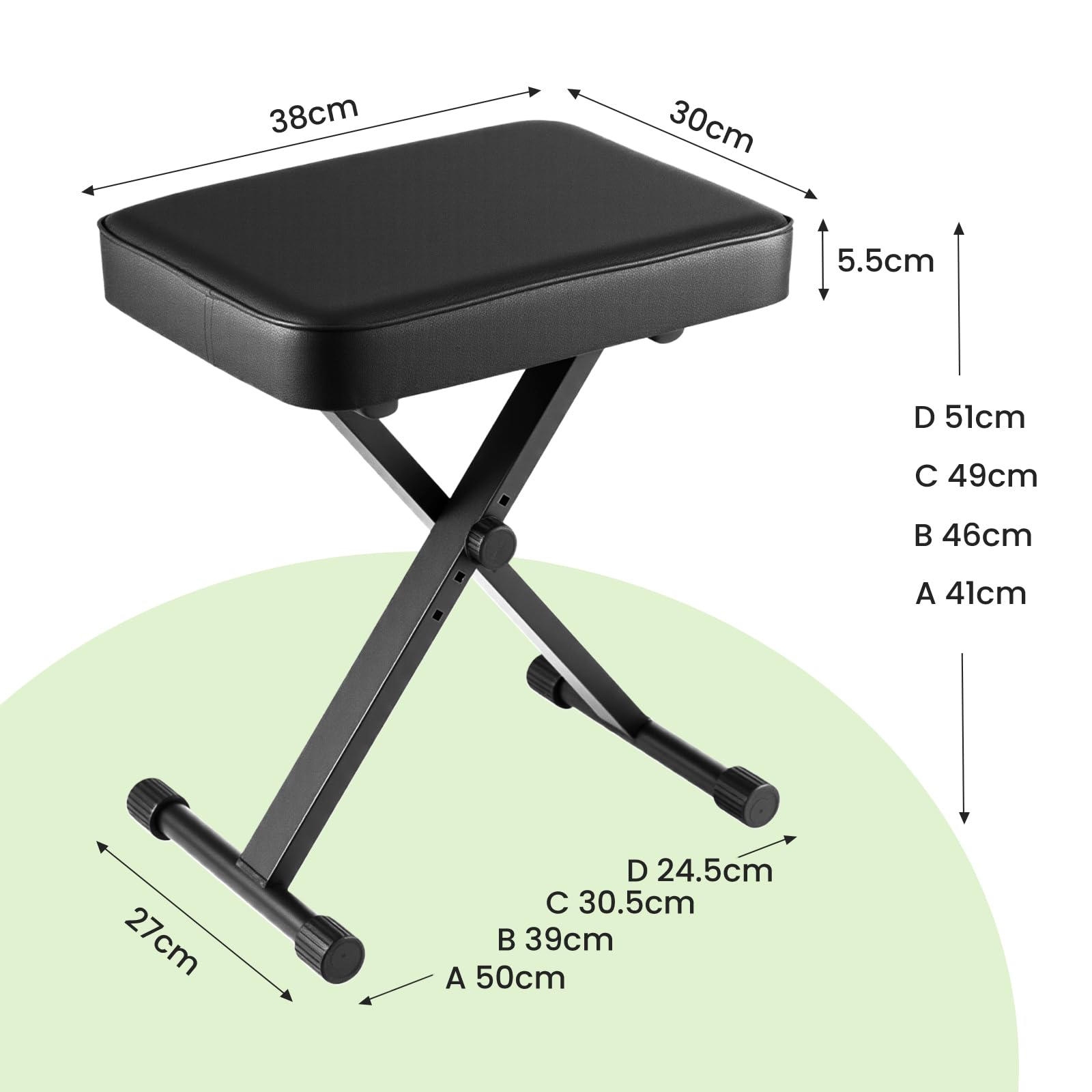 AllRight Klavierhocker X-Style Hocker Höhenverstellbar Gepolstert Klappbar Klavierbank Höhenverstellbar 41-51CM Mit Hochdichtem Schaumstoff Schwarz