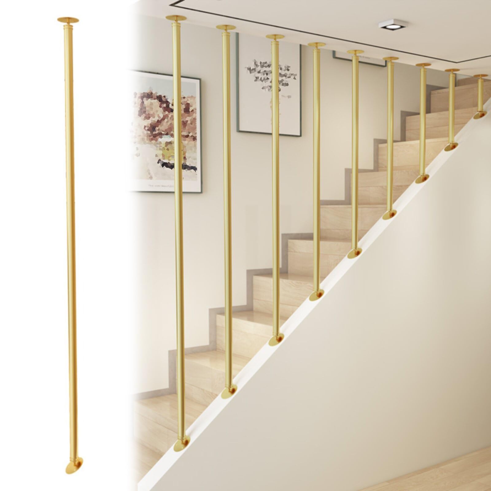 Balustres d'escalier pour sous-sol et grenier, rampe en fer forgé or réglable 61cm