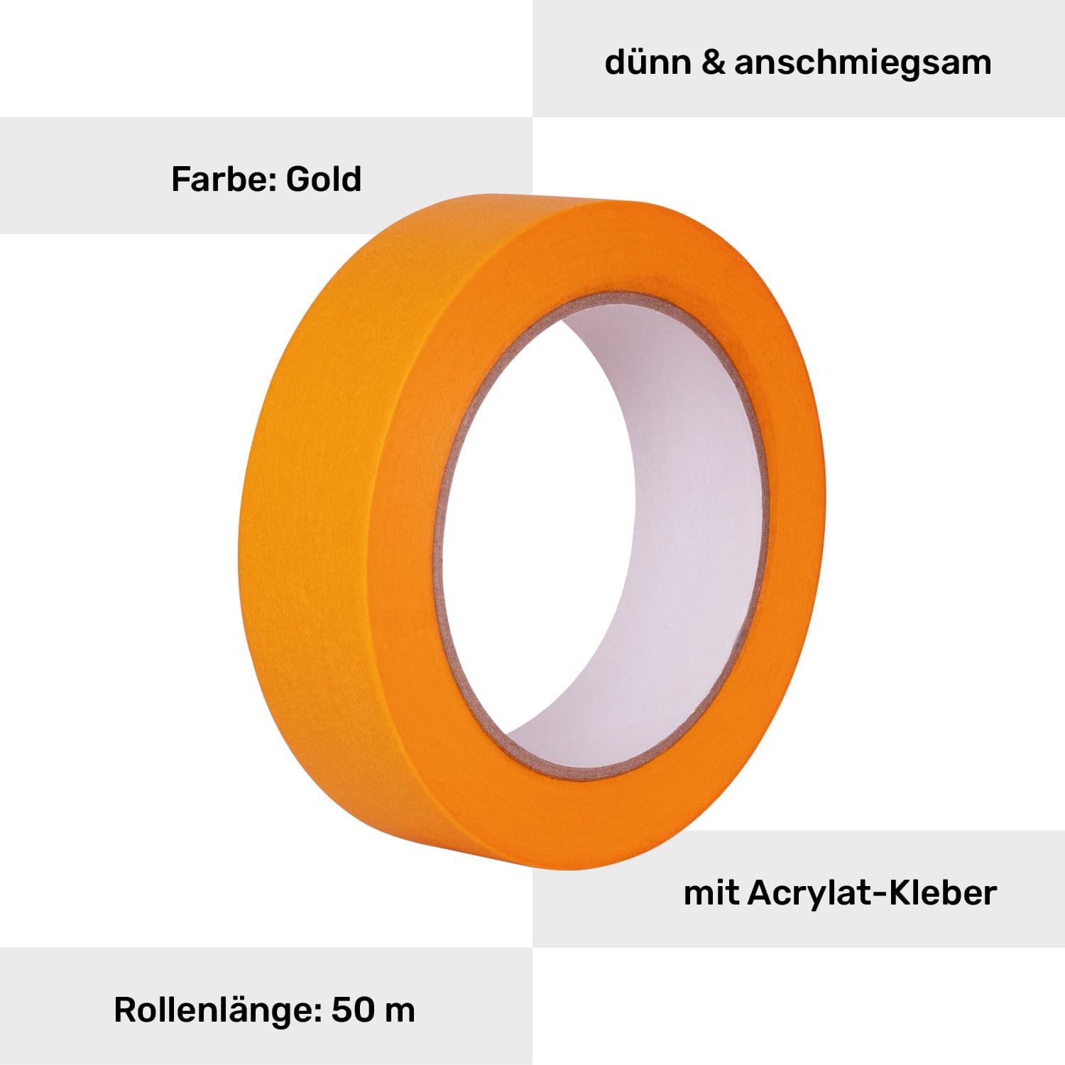 Silisto Goldband 50 mm x 50 m – 6 rolek – taśma malarska, taśma malarska, taśma maskująca, taśma malarska, taśma malarska – przykleja się do drewna, tynku, tapety, włókniny i metalu