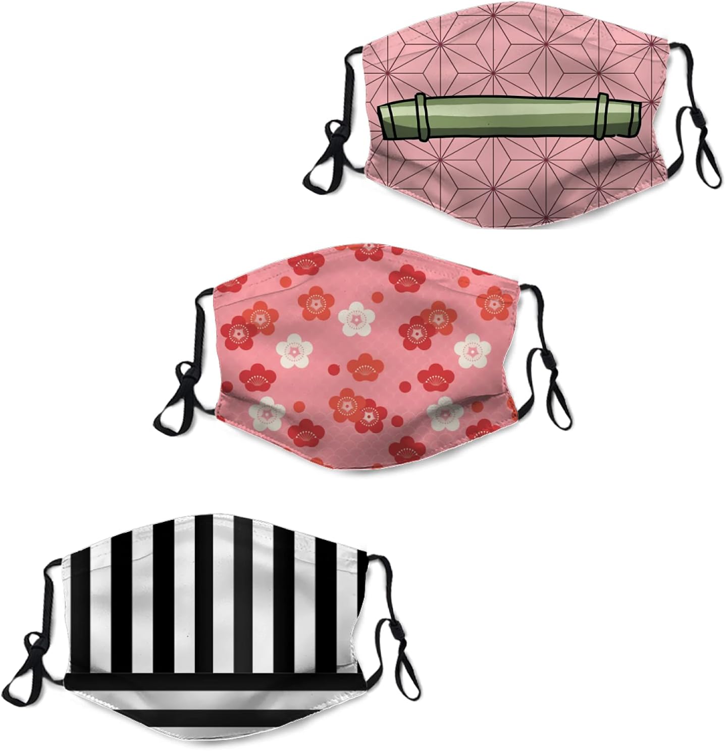 Anime funny face mask Nezuko Cloak Pattern demon slayer 3 PCS COVER + 6 FILTER Washable Reusable and Adjustable Mouth