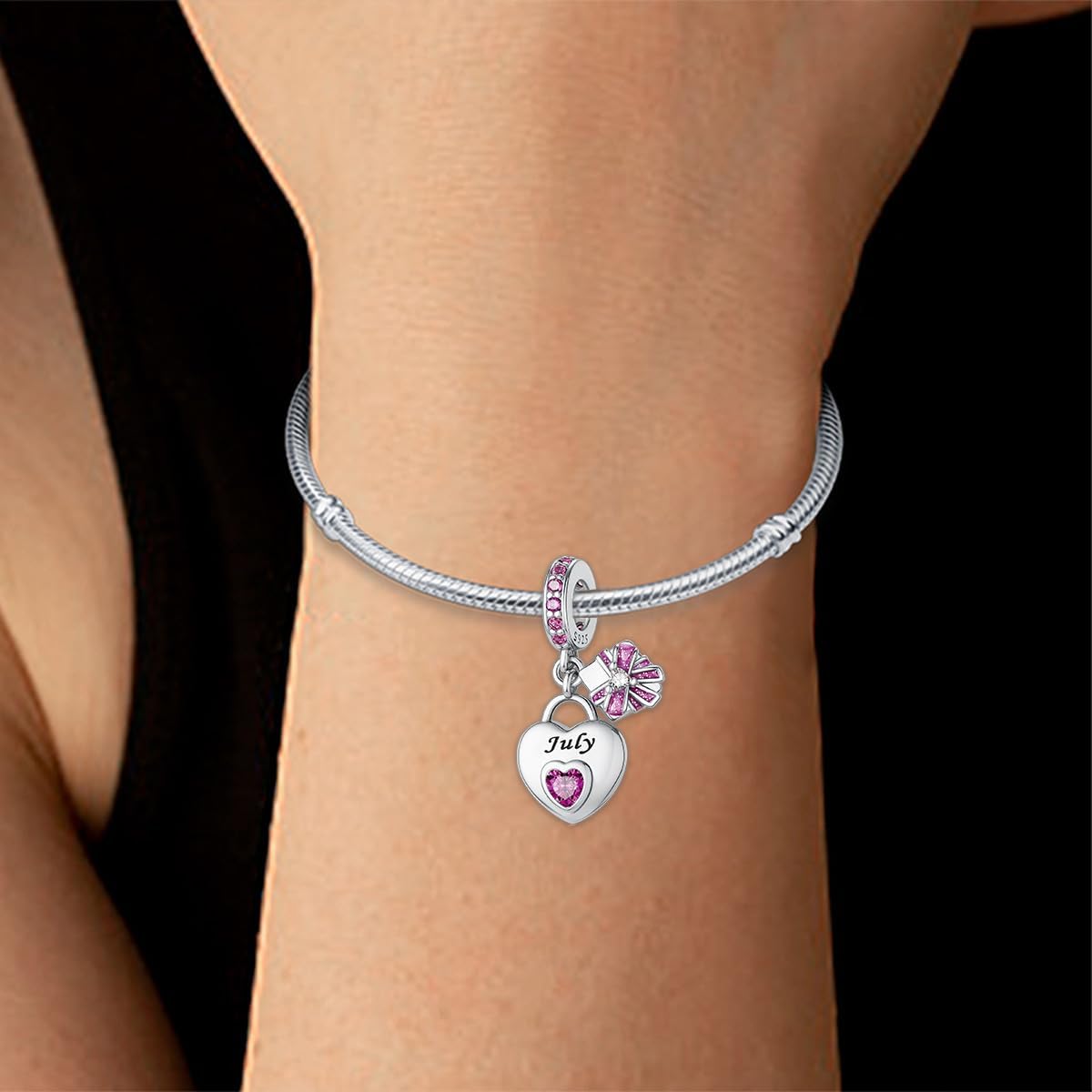 925 Sterling Silver Heart Birthstone Charms for Bracelets and Necklaces Happy Birthday Christmas Women&Mom Jewelry Gifts