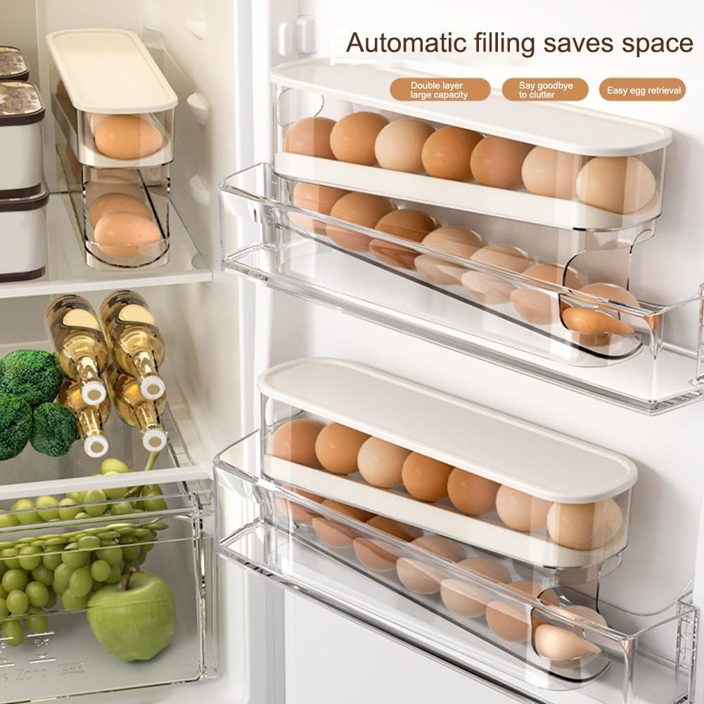 Contenedor de almacenamiento de huevos, caja de almacenamiento de huevos de gran capacidad para refrigerador con caja transparente de doble capa para cocina