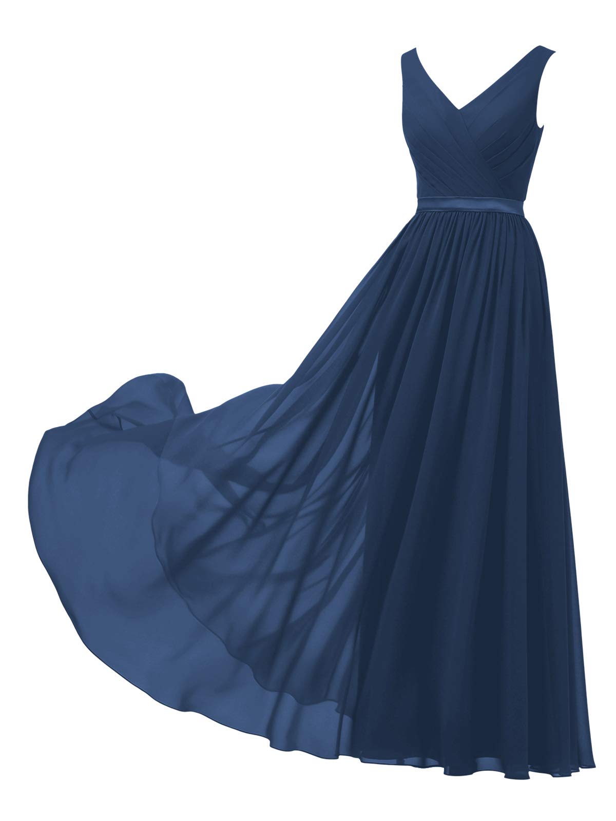 ALICEPUB V-Neck Chiffon Bridesmaid Dresses for Women Long Formal Dress for Wedding Party Evening Sleeveless