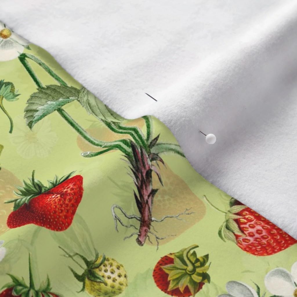 Spoonflower Fabric - Antique Watercolor Strawberry Flower Meadow Printed on Polartec(R) Fleece Fabric by The Yard - Sewing Blankets Loungewear and No-Sew Projects