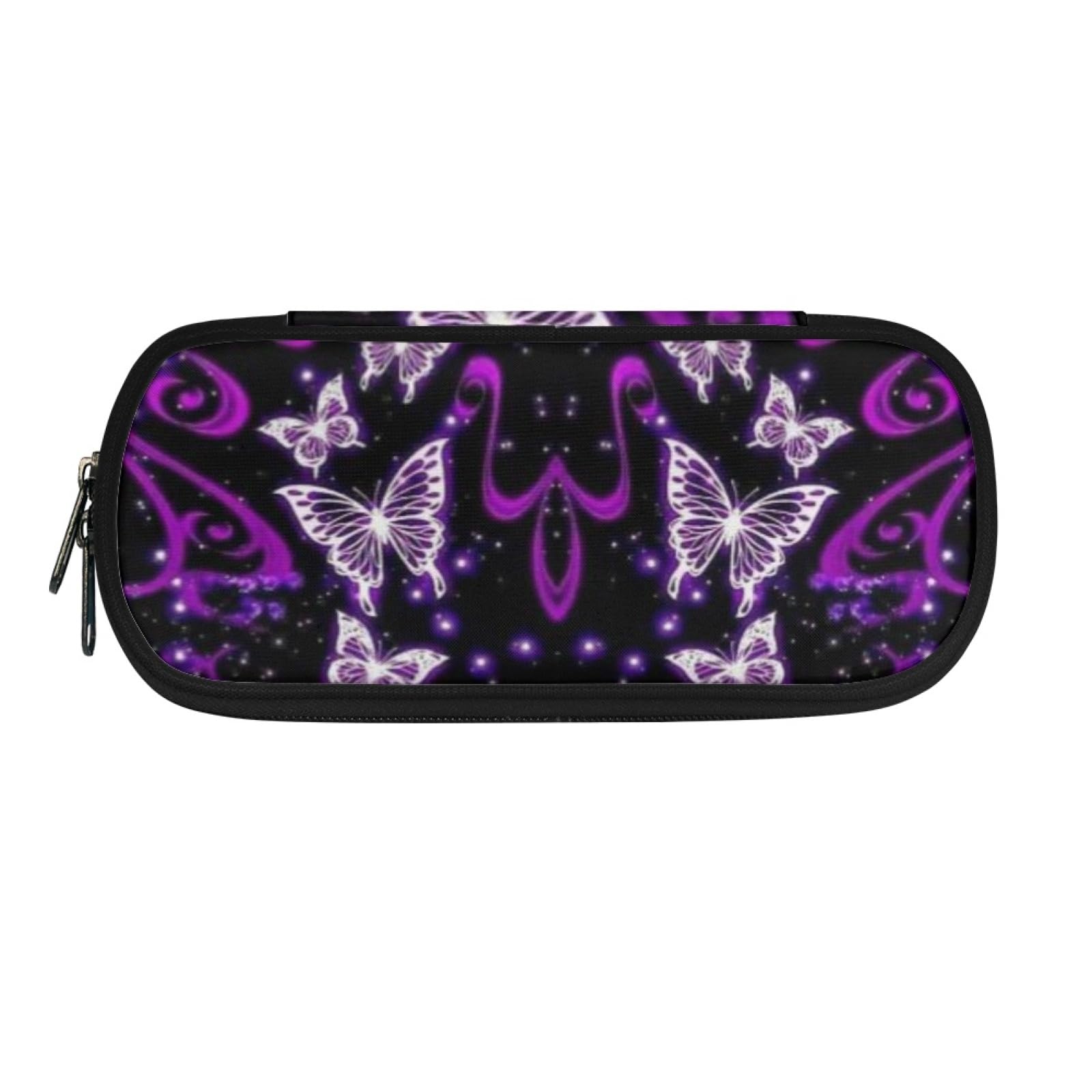 TOADDMOS Purple Butterfly Print Pencil Case Large Capacity Pouch with 3 Compartments Pen Case Card Coin Holder Teens Girls School Supply — image 1