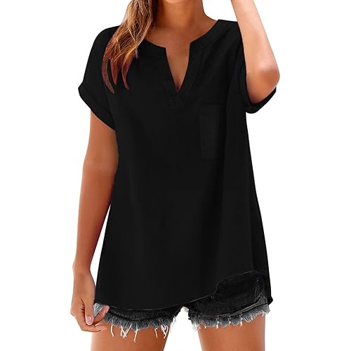 Women's Tops Casual,Women Hawaiian Shirt Soft Cool Summer Hawaii Tshirts V Neck Button Up Top Short Sleeve Tops