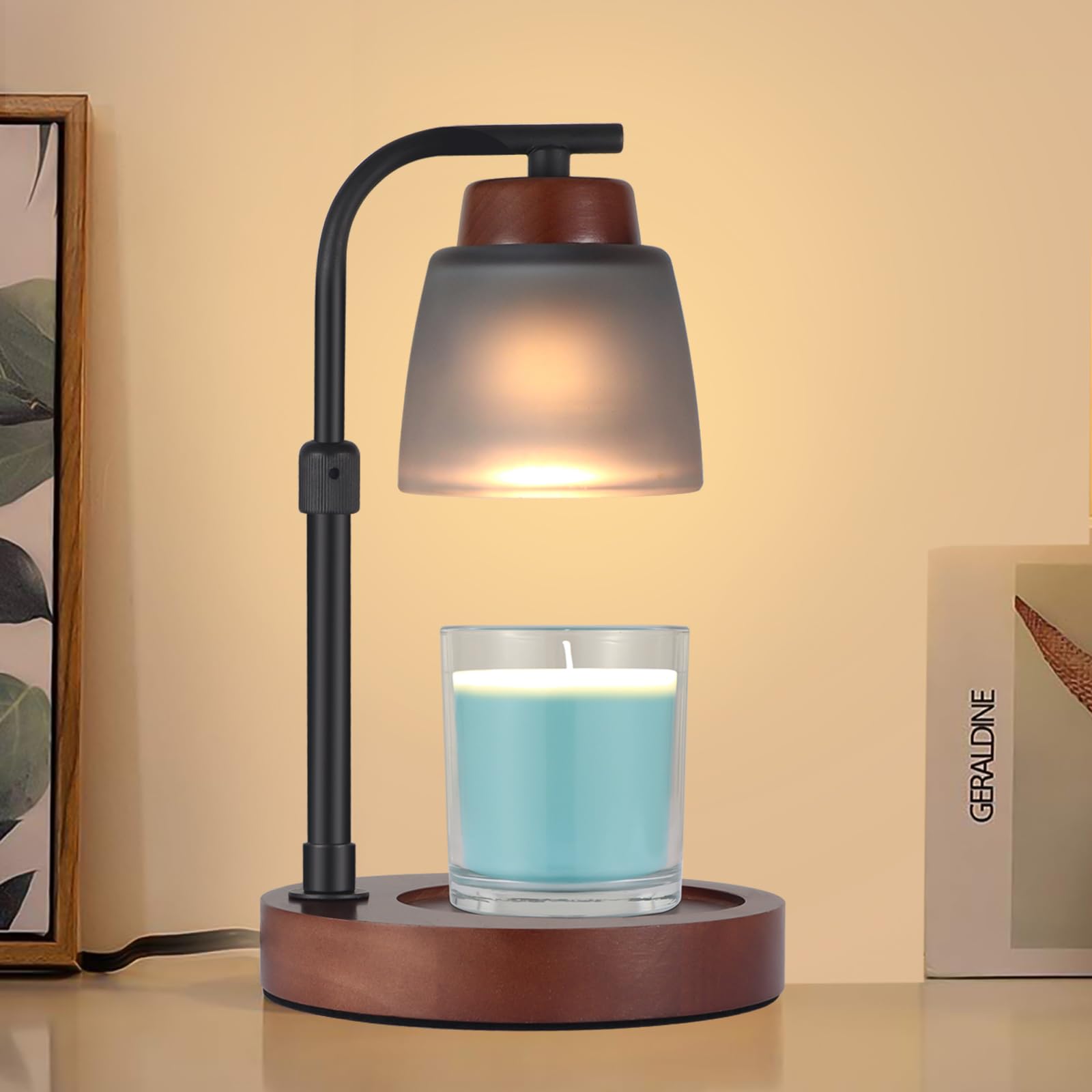 Dimmable Candle Warmer Lamp Electric Wax Melt Warmer Adjustable Height for Jar Scented Candles as Mothers Day Birthday Gifts for Women Mom Grandma Home Offices Decor Light(Grey Glass)
