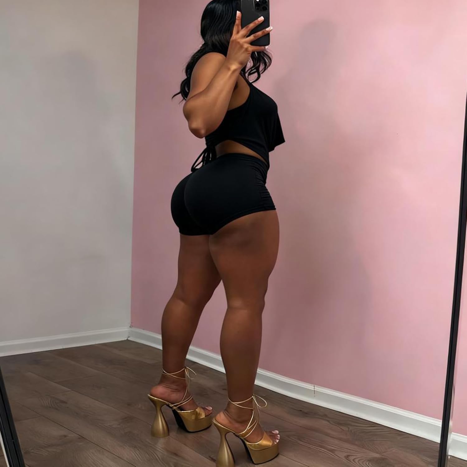 Sexy Club Outfits for Women 2 Piece Cowl Neck Jumpsuit Set Bodycon Shorts Deep V Neck Solid Color Romper for Night Out - Image 3