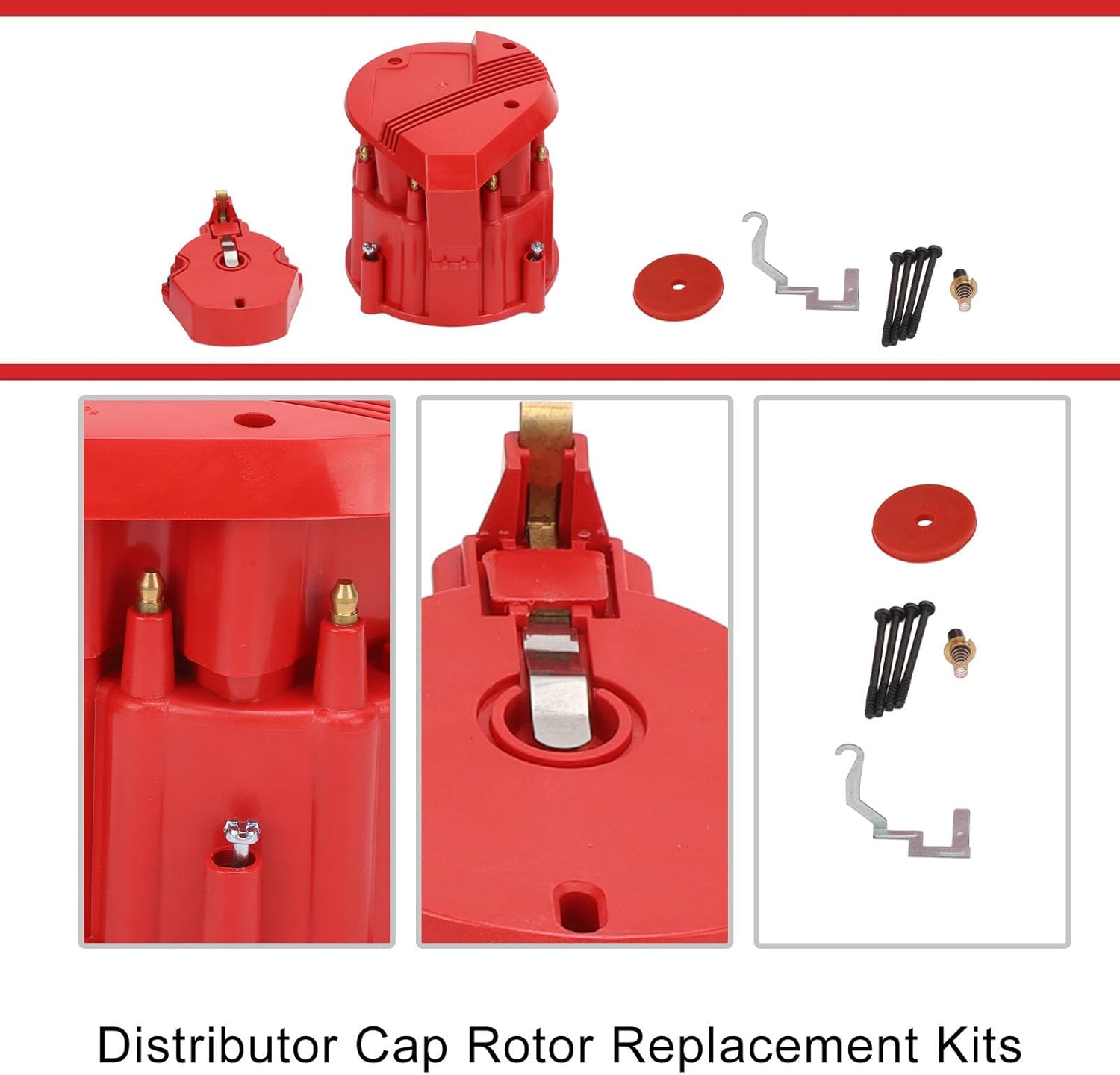 Large Distributor Cap Rotor Kit Abs Plastic Replacement Assembly for K549 Sbc 283 305 307 327 350 400 Bbc 454 396 427 Engine Tune up Kit for Classic Cars Parts (Red)