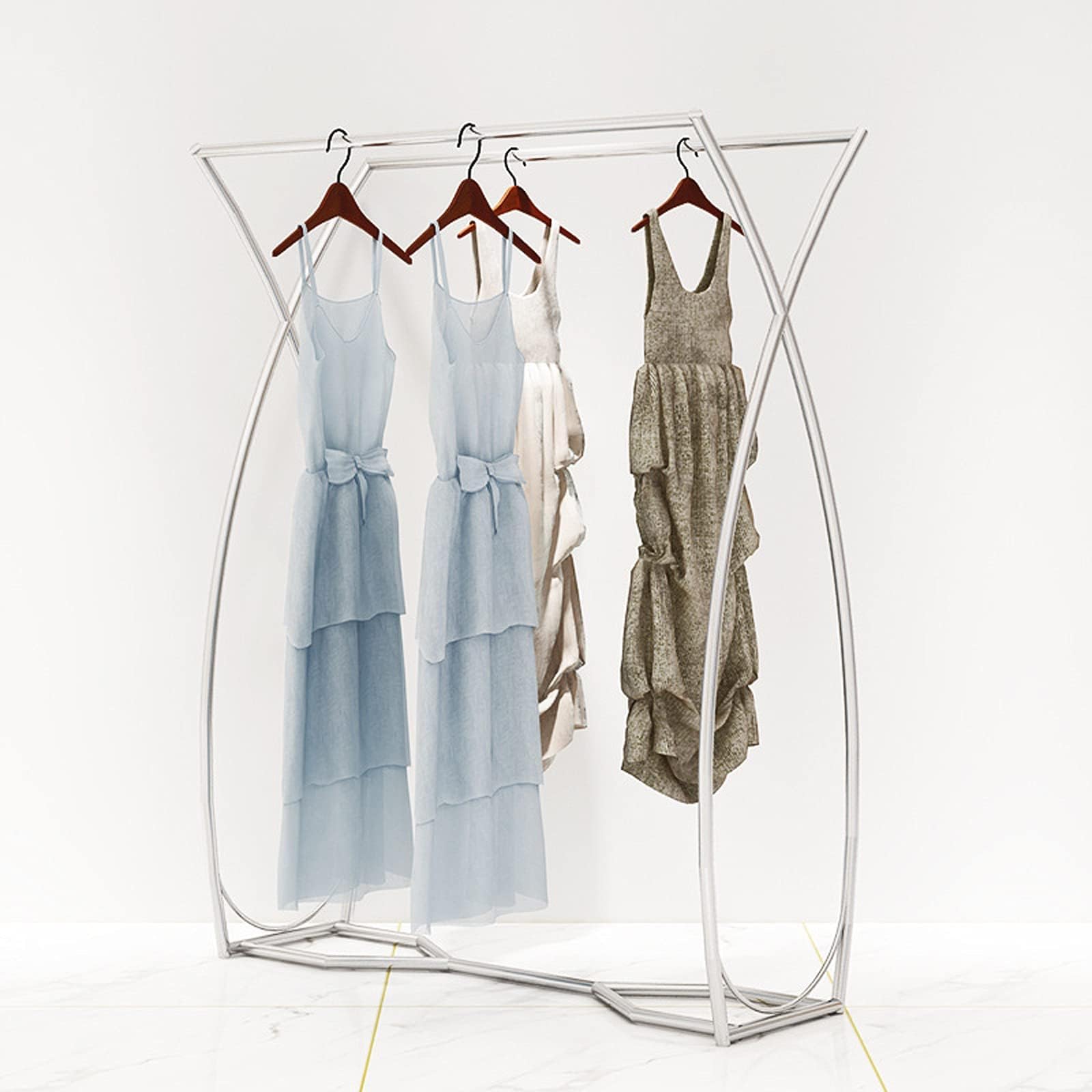 Wheel-hy Coat Rack Stand Simple Clothing Rack Shopfitting Warehouse Heavy Duty Clothes Rail Garment Rack Steel,White
