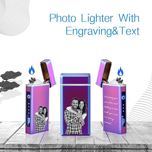 Vista 2 de Encendedor de arco eléctrico con foto personalizada USB recargable a prueba de viento, interruptor táctil grabado personalizado con indicador