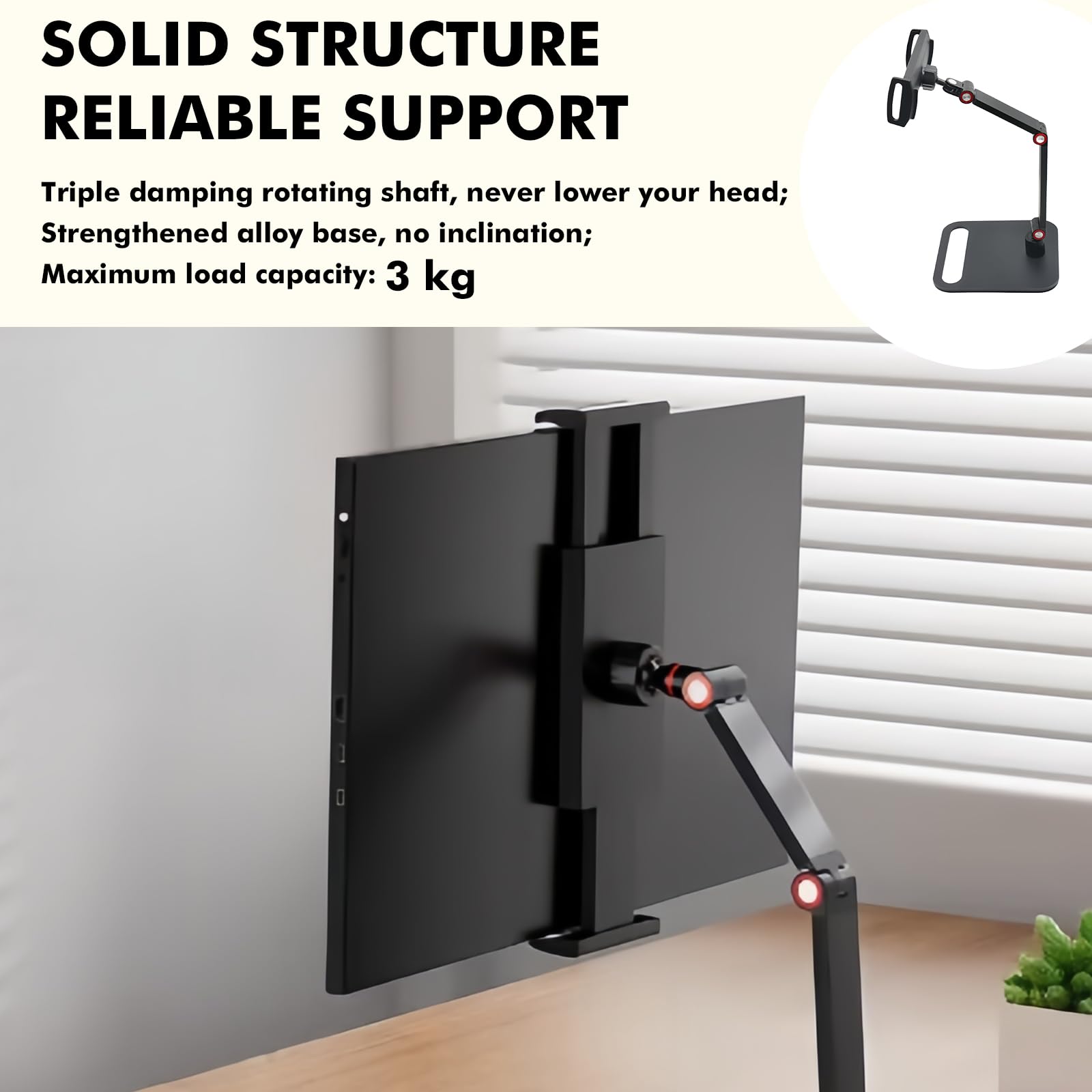 Leikurvo Supporto per monitor per tablet da 6 a 17,3 pollici, supporto da tavolo regolabile a 360°, regolabile in altezza, portatile, per tablet e telefoni cellulari, girevole, pieghevole, inclinabile