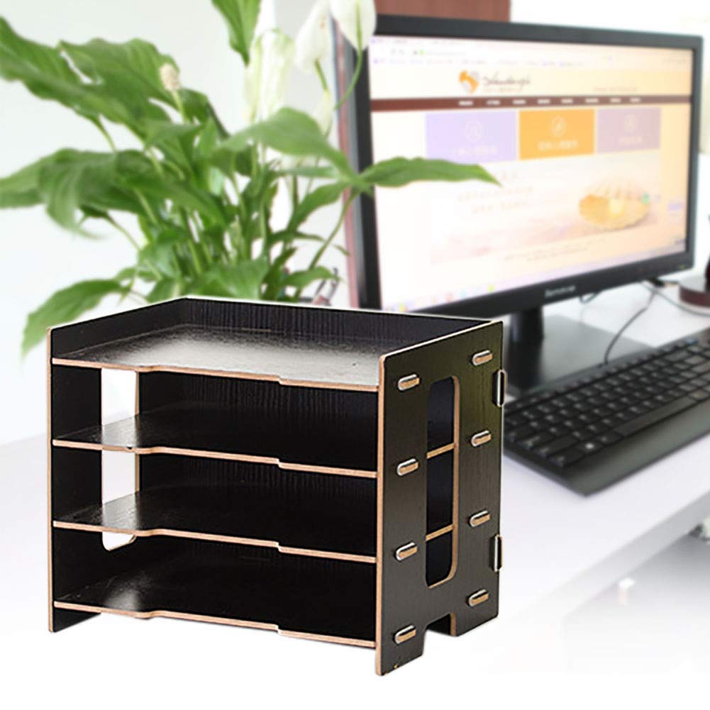 Ejoyous Organizer per Riviste da Tavolo, Portadocumenti in Legno, Portadocumenti Multistrato per Uso Domestico (BLACK)